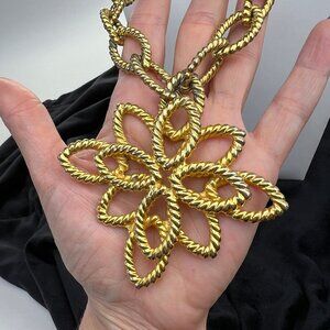 Vintage Mimi di N LARGE Gold Statement Necklace w/ Chunky Pendant, RARE 70s